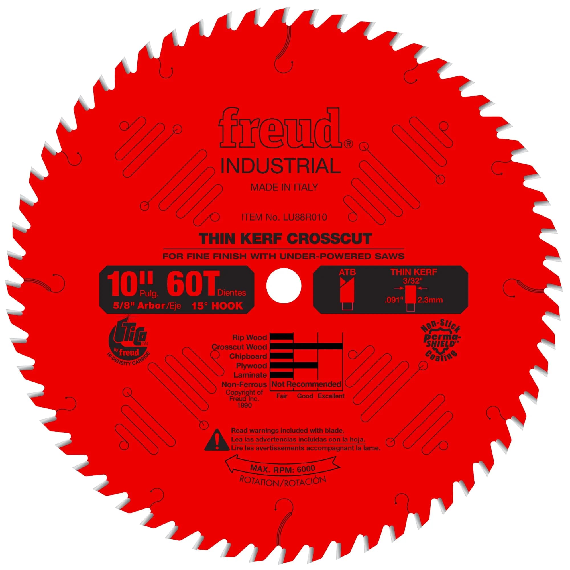 Freud 10-Inch 60 Tooth ATB Thin Kerf Crosscut Blade | Precise Finish for Hardwood & Softwood - main product image