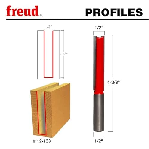 Freud 12-130: 1/2" (Dia.) Double Flute Straight Bit (Eclipse Grind),Red | Long-lasting carbide, clean cuts in wood thumbnail 2