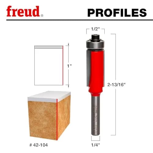 Freud 42-104: 1/2" (Dia.) Bearing Flush Trim Bit | 1/4" Shank, 2 Flutes, Carbide, Titanium Coated thumbnail 2