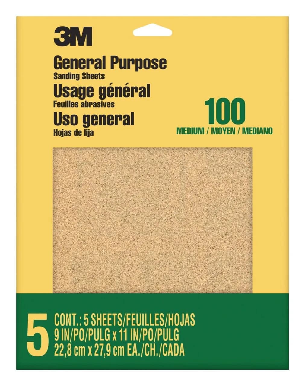 3M Sandpaper 100 Grit Medium Aluminum Oxide 9 in x 11 in (5-Pack) | Sands Paint, Wood & Metal