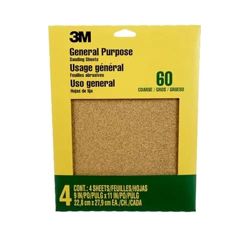 3M Sandpaper Sheets 60 Grit, 22.86 cm x 27.94 cm (9 in x 11 in) | Coarse Aluminum Oxide for Wood, Metal, Paint thumbnail 1