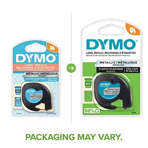 DYMO LetraTag Labeling Tape, Black on Metallic Silver, 12mm (0.5'') x 4m (13') | Durable Plastic Labels for Home Organization thumbnail 2