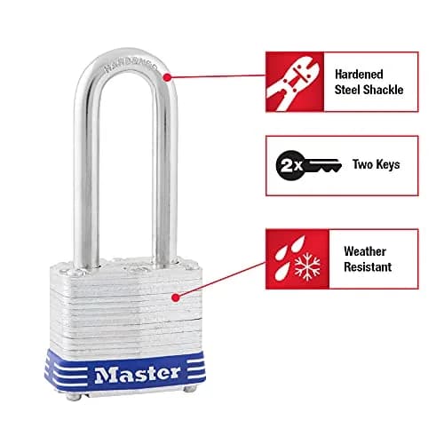 Master Lock 3DLH Laminated Steel Padlock with Key, 40mm Body, 51mm Shackle | Hardened Steel Shackle & 4-Pin Cylinder thumbnail 2