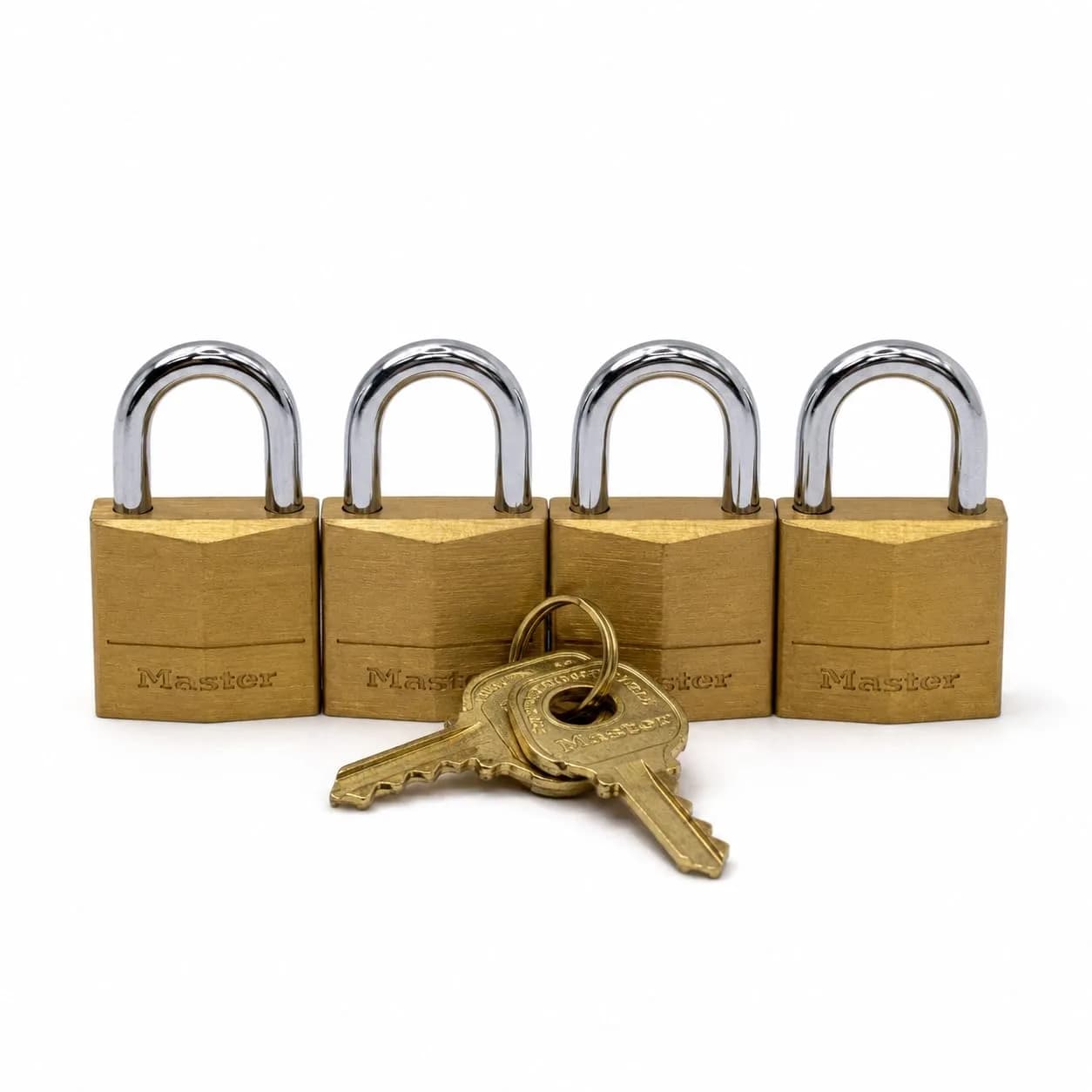 Master Lock Padlock, Solid Brass, 3/4 in. Wide, 120Q, Pack of 4 | Corrosion-Resistant, Keyed Alike - main product image