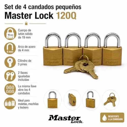 Master Lock Padlock, Solid Brass, 3/4 in. Wide, 120Q, Pack of 4 | Corrosion-Resistant, Keyed Alike thumbnail 2