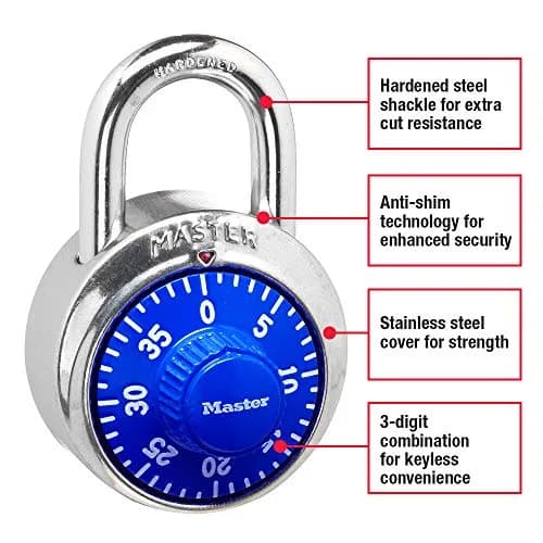 Master Lock Combination Lock for Gym Lockers, Blue | 3-Digit Keyless Security thumbnail 2