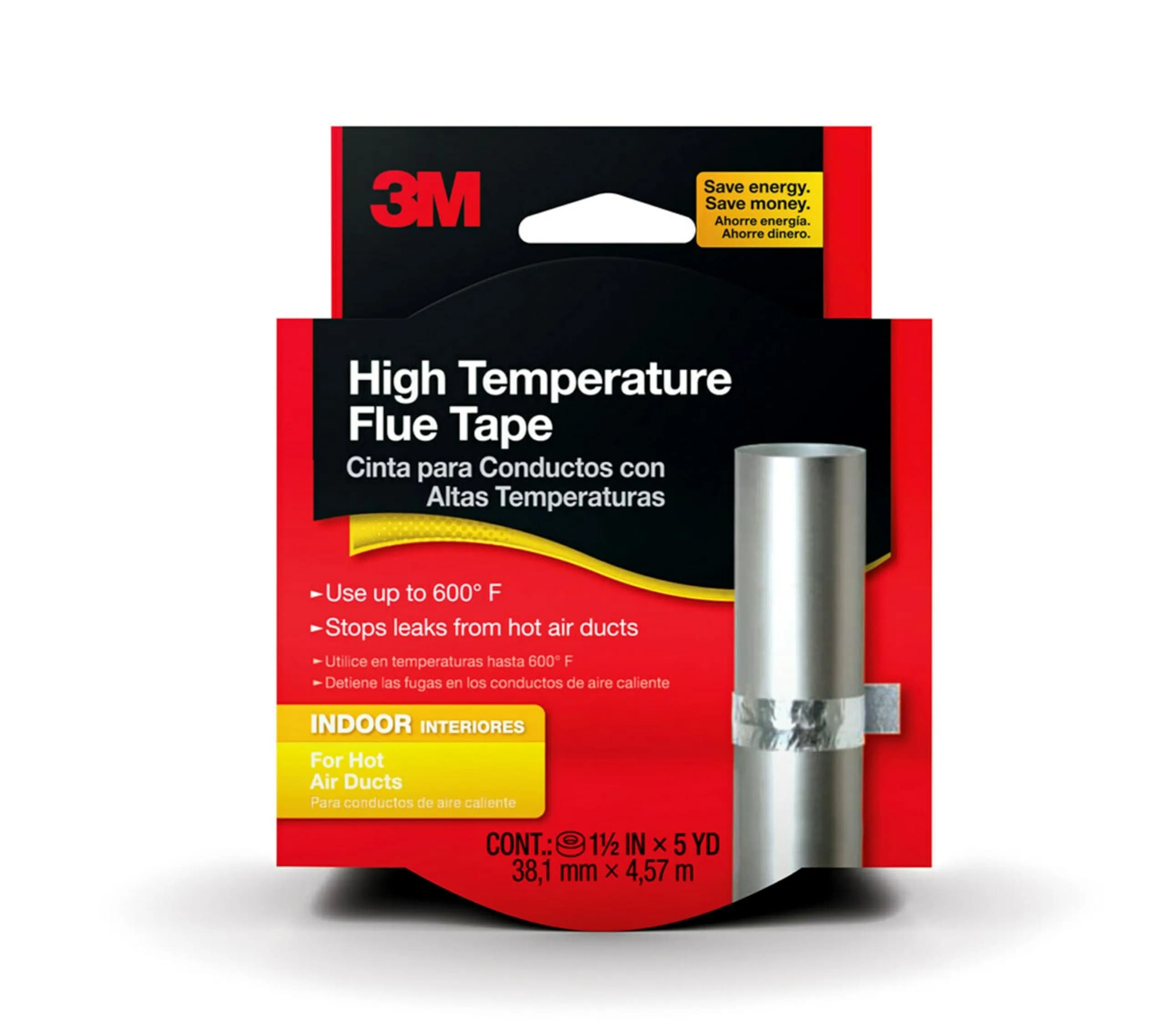 3M High-Temperature Flue Tape 1.5 in x 15 ft | Heat Resistant Up to 600°F for Heating Ducts