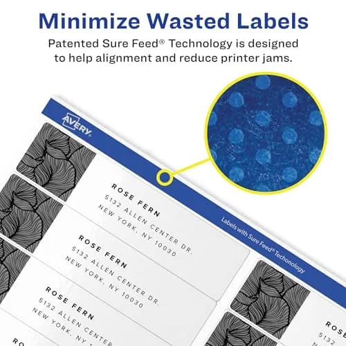 Avery Easy Peel Printable Address Labels with Sure Feed, 1" x 4", White, 500 Blank Mailing Labels | Reliable Printer Feed thumbnail 2