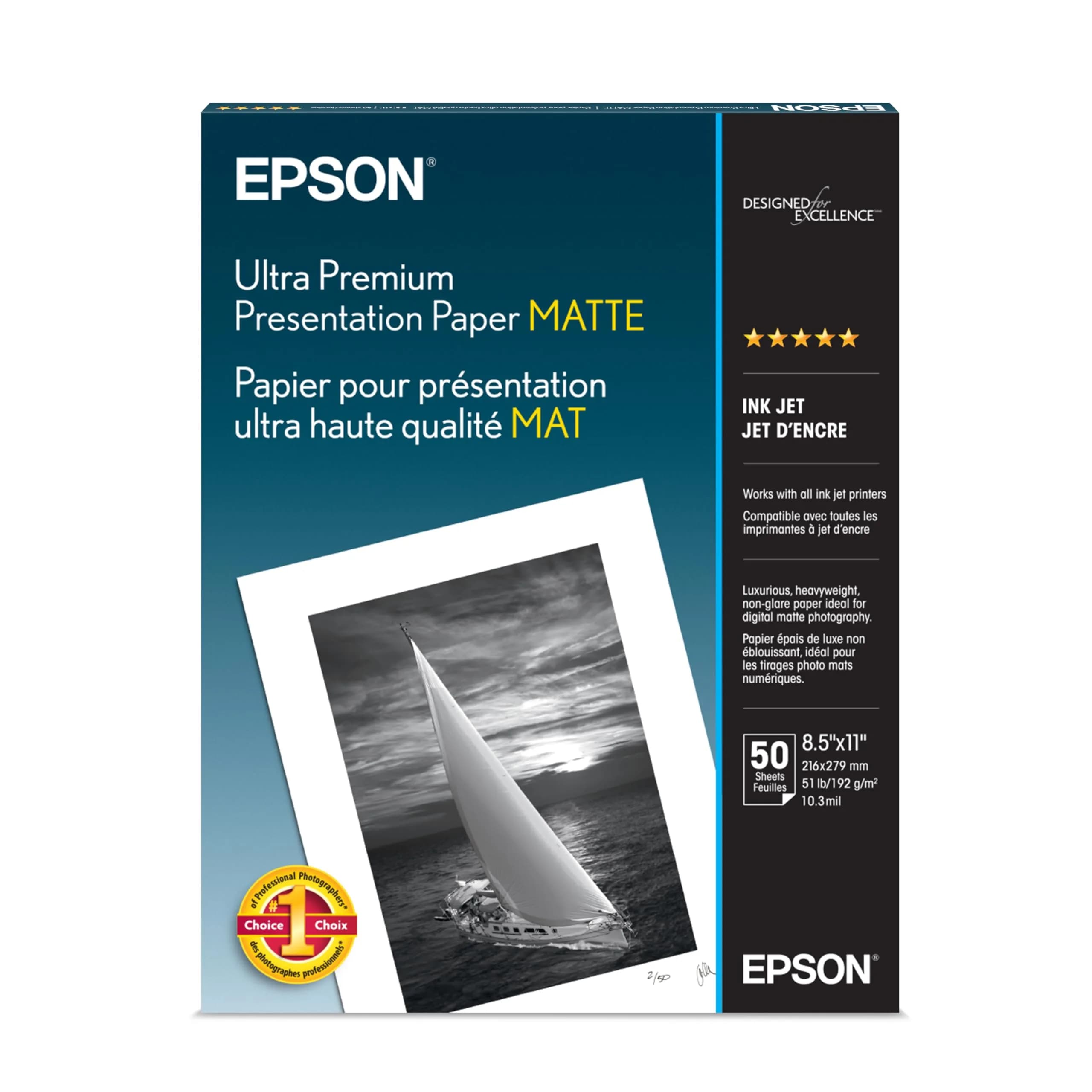 Epson Ultra Premium Presentation Paper Matte 8.5x11 Inches (50 Sheets) | Vivid Color Reproduction - main product image