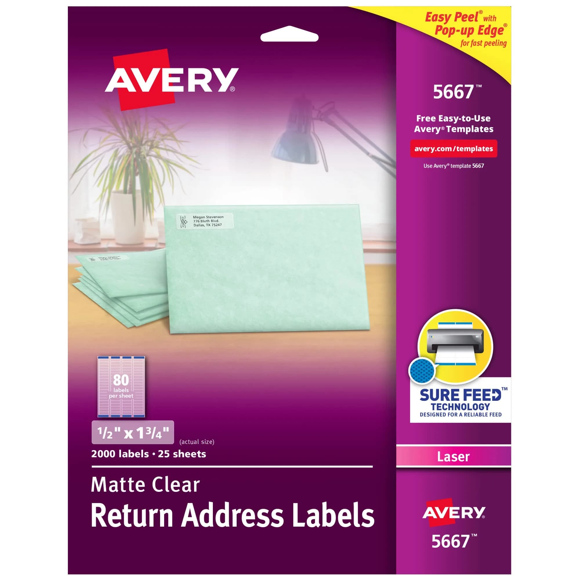 Avery Matte Clear Return Address Labels 0.5" x 1.75" | Sure Feed Technology for Laser Printers - main product image