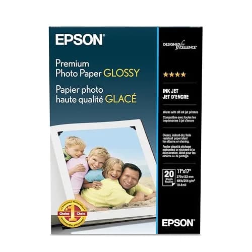 Epson Premium Photo Paper Glossy 11x17 Inches (20 Sheets) | Bright White, Resin Coated for Professional Prints thumbnail 1