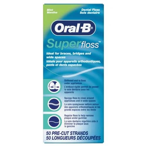 Oral-B Super Floss Pre-Cut Strands, 50 Count (15g) | Mint Flavor Dental Floss for Bridges, Braces, and Wide Spaces thumbnail 2
