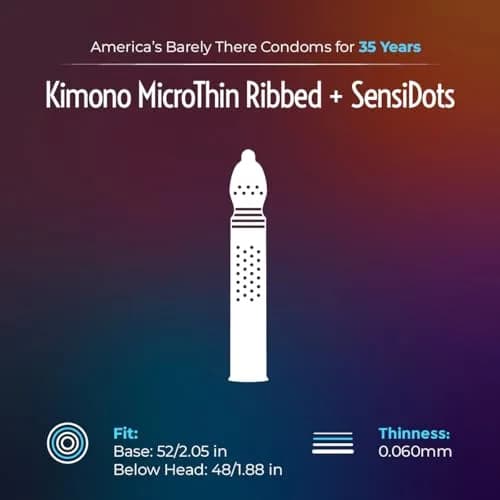Kimono MicroThin Ribbed Sensi-Dots Condoms Pack of 12 | Ultra Thin, Ribs & Dots, Vegan Latex, Japan thumbnail 2
