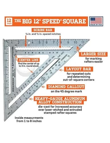 Swanson Tool Co. S0107 "Big 12" Speed Square 30cm (12-Inch) | Professional Layout Tool with Blue Book thumbnail 2