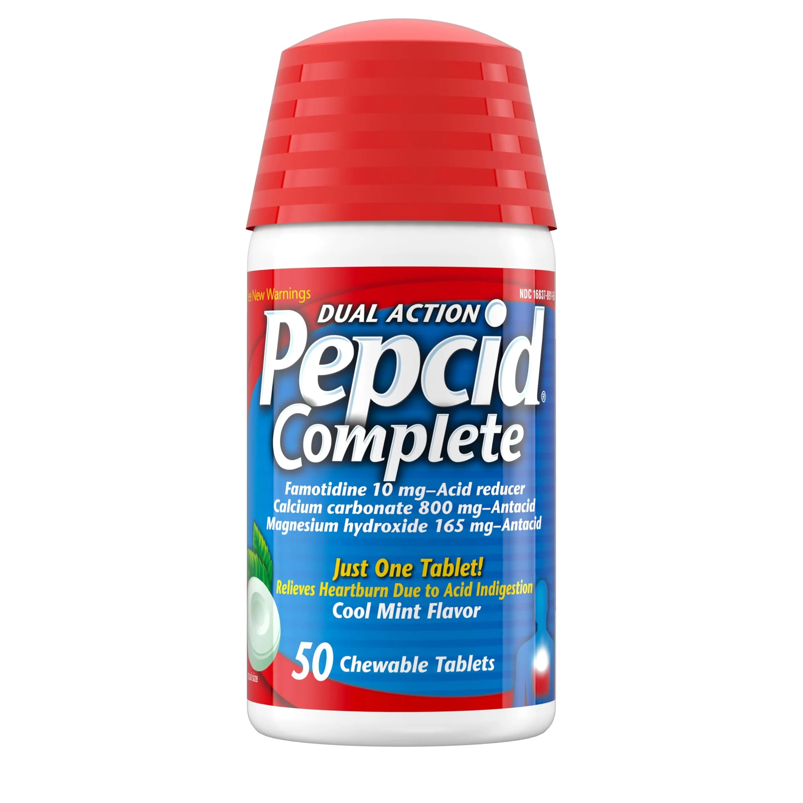Pepcid Complete Acid Reducer + Antacid Chews, 50 Count Mint | Dual-Action Heartburn Relief Medication