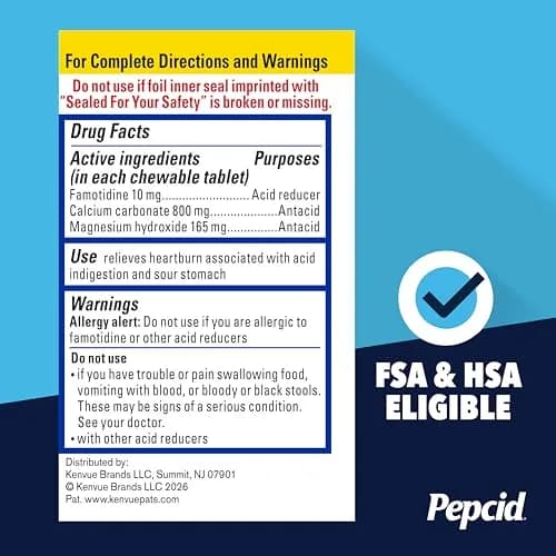 Pepcid Complete Acid Reducer + Antacid Chews, 50 Count Mint | Dual-Action Heartburn Relief Medication thumbnail 8