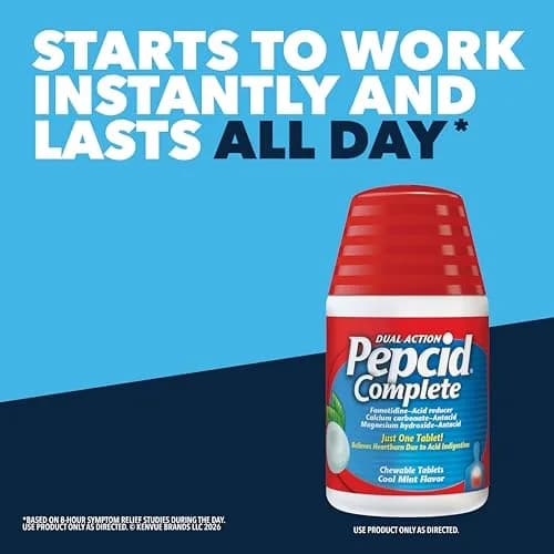 Pepcid Complete Acid Reducer + Antacid Chews, 50 Count Mint | Dual-Action Heartburn Relief Medication thumbnail 2