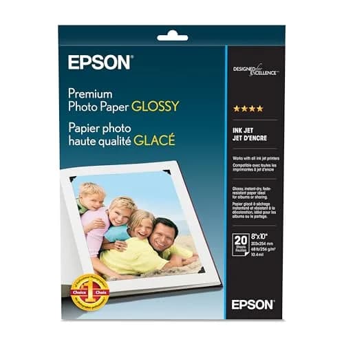 Epson Premium Photo Paper Glossy, 8x10 Inch Borderless, 20 Sheets | High-Gloss Finish for Cherished Photos thumbnail 1