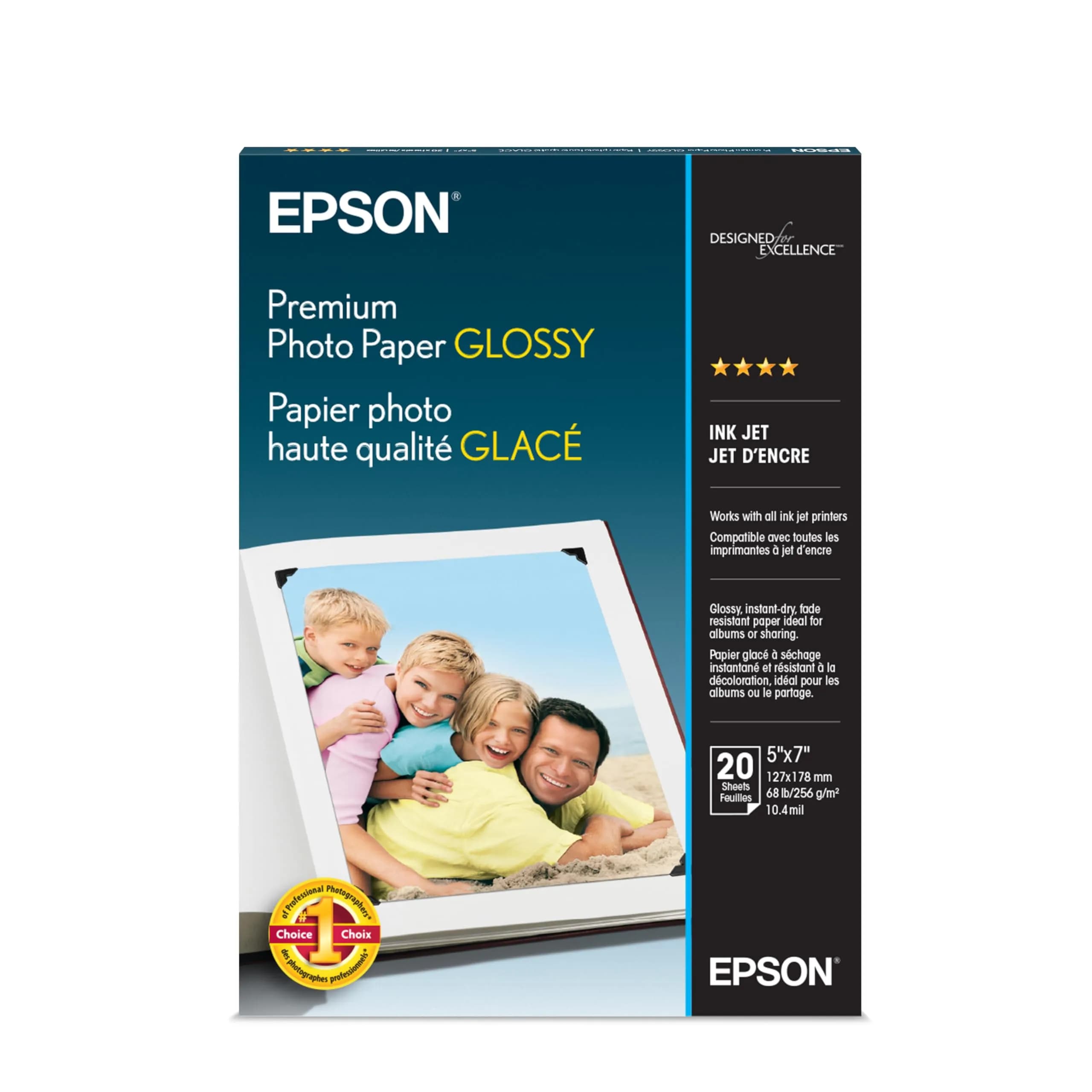 Epson Premium Photo Paper Glossy, 8x10 Inch Borderless, 20 Sheets | High-Gloss Finish for Cherished Photos — 20 Sheets