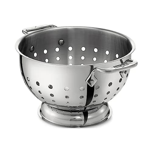 All-Clad Stainless Steel Colander 5 Quart | Heavy Duty Pasta Strainer with Handle & Pedestal Base thumbnail 1