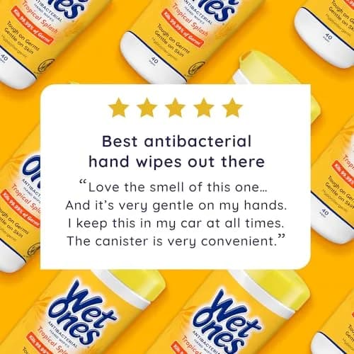 Wet Ones Antibacterial Hand Wipes, Tropical Splash, 40 ct Canister | Kills 99.99% Germs, Hypoallergenic, Aloe, Portable thumbnail 5
