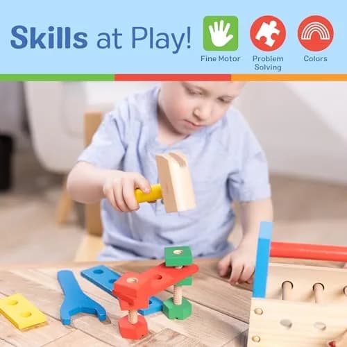 Melissa & Doug Take-Along Tool Kit Wooden Construction Toy (24 pcs) | Bright, Sturdy, Creative Play for Kids 3+ thumbnail 5