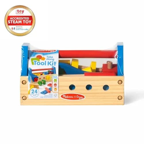 Melissa & Doug Take-Along Tool Kit Wooden Construction Toy (24 pcs) | Bright, Sturdy, Creative Play for Kids 3+ thumbnail 3
