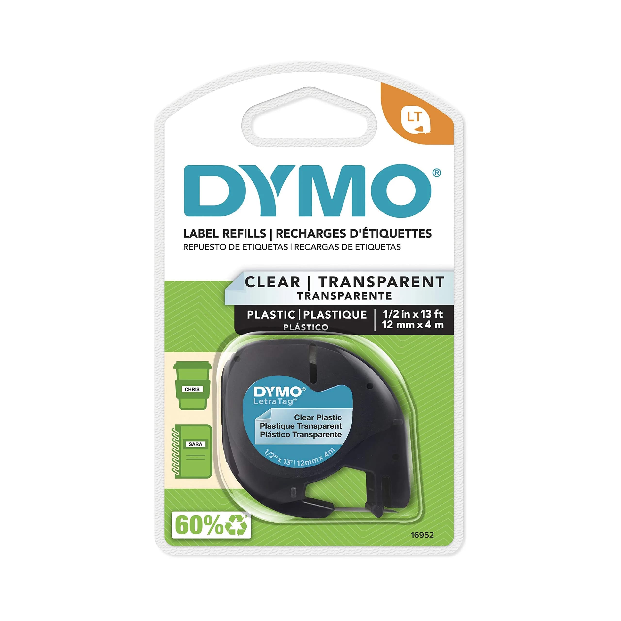 DYMO LetraTag Labeling Tape Black on Clear 12mm (0.47'') x 13' | Authentic USA Import for Label Makers - main product image