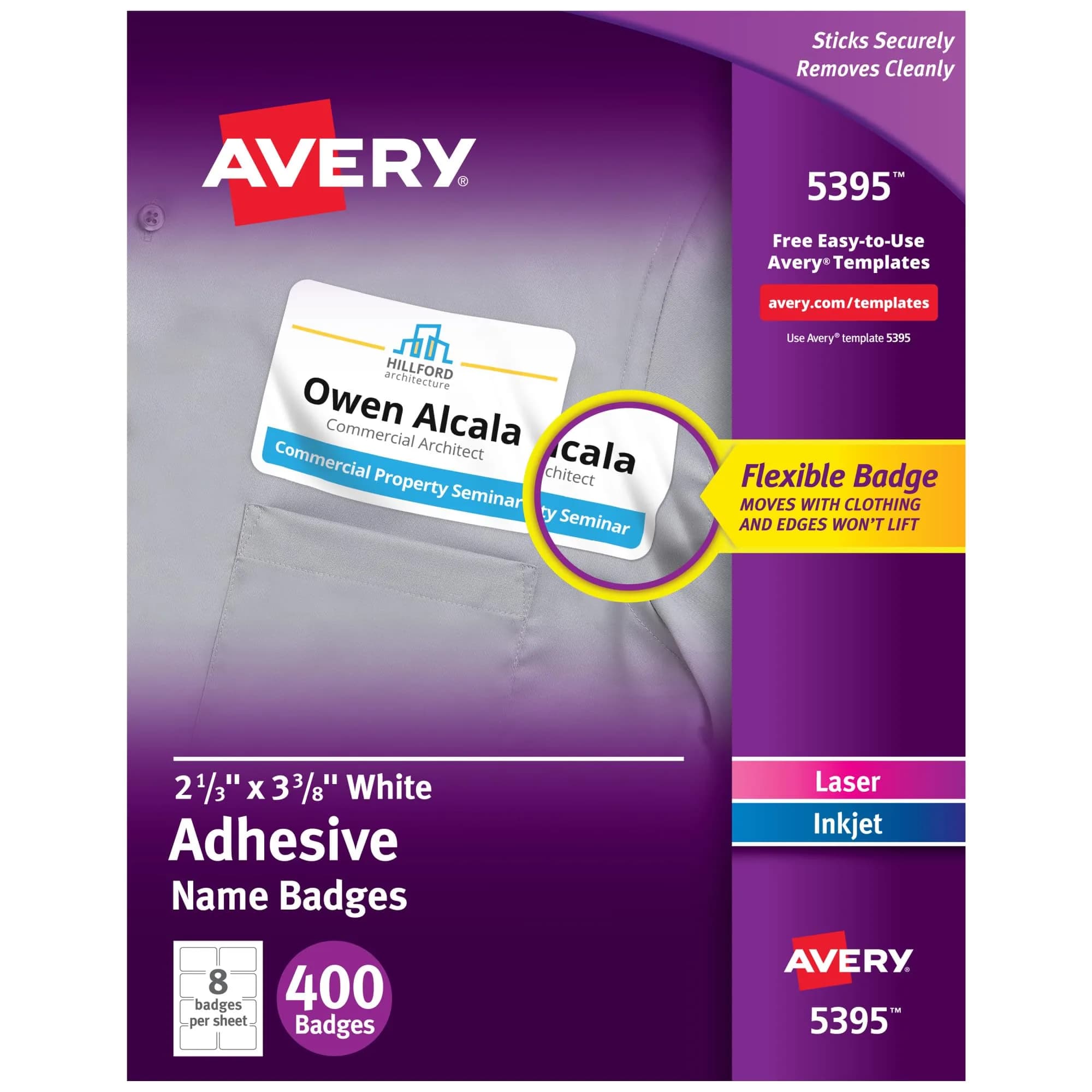 Avery Flexible Printable Name Tags, Matte White, 400 Removable Name Badges (2-1/3" x 3-3/8") | For Laser & Inkjet Printers - main product image