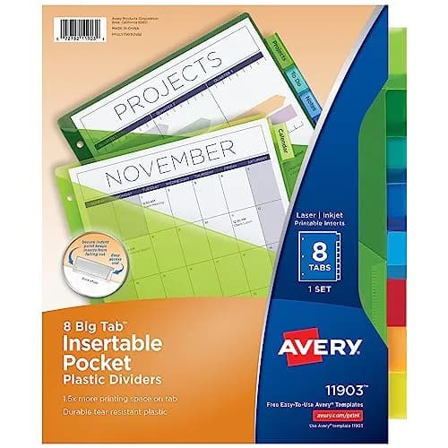 Avery Plastic Dividers Big Tab 8-Tab Multicolor | Large Writable Tabs for Binders thumbnail 1