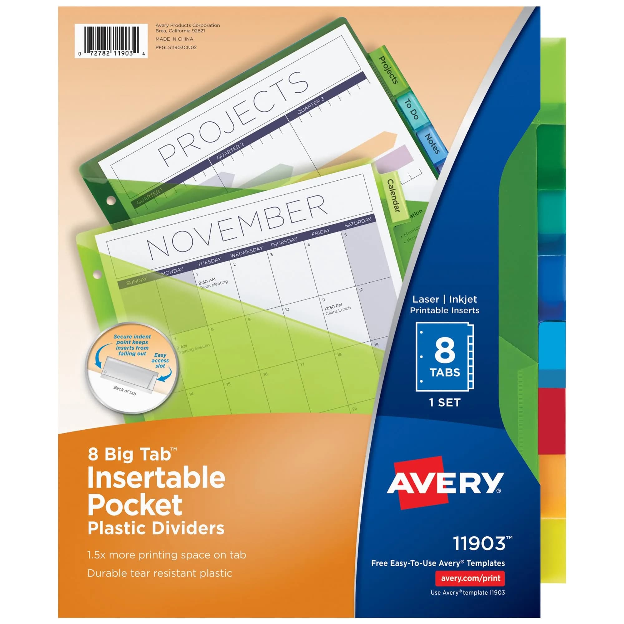 Avery Plastic Dividers Big Tab 8-Tab Multicolor | Large Writable Tabs for Binders - main product image