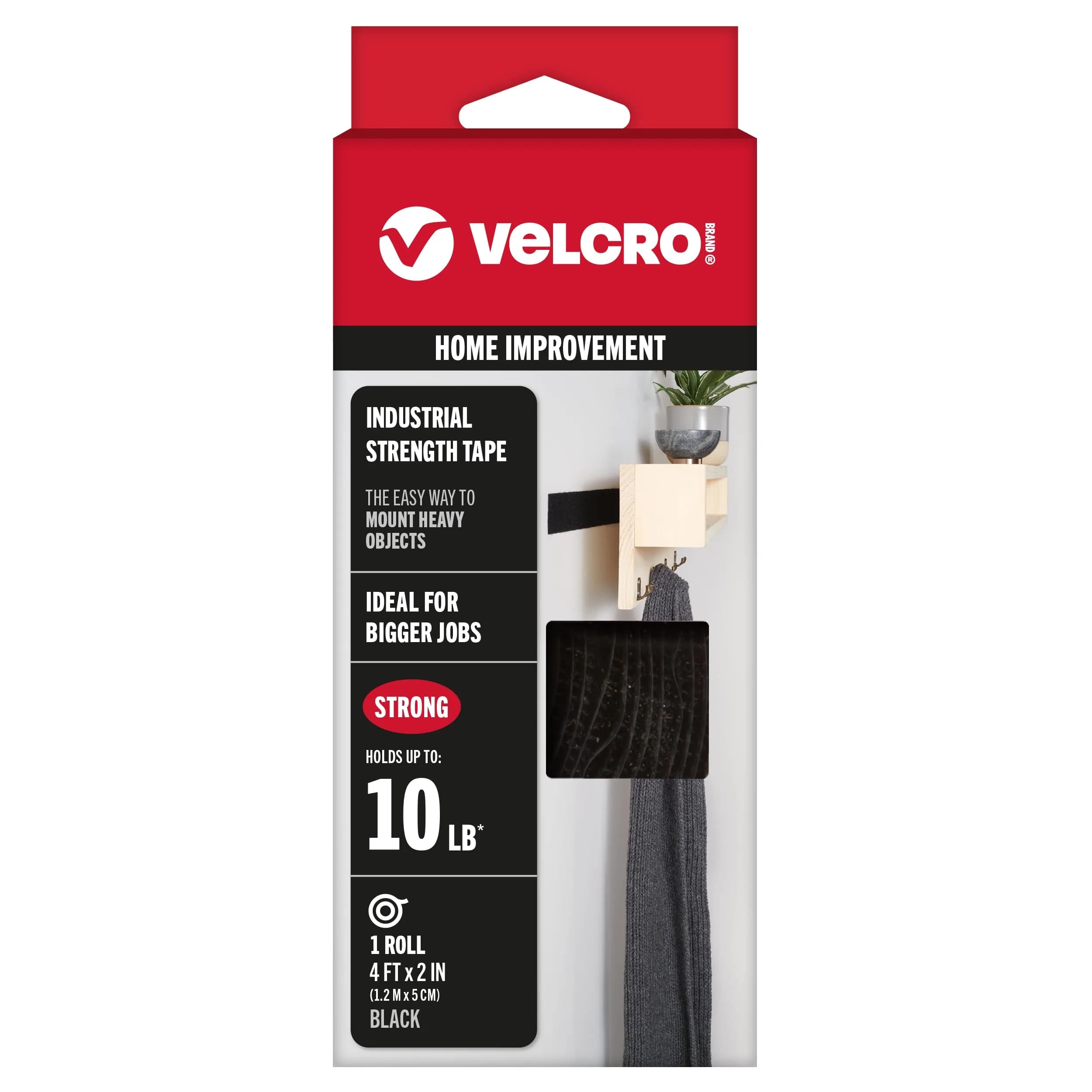 VELCRO Brand Industrial Strength Tape, Black, 2in x 4ft Roll | Heavy-Duty Water-Resistant Fastener - main product image