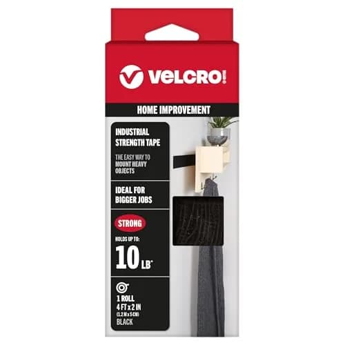VELCRO Brand Industrial Strength Tape, Black, 2in x 4ft Roll | Heavy-Duty Water-Resistant Fastener thumbnail 1