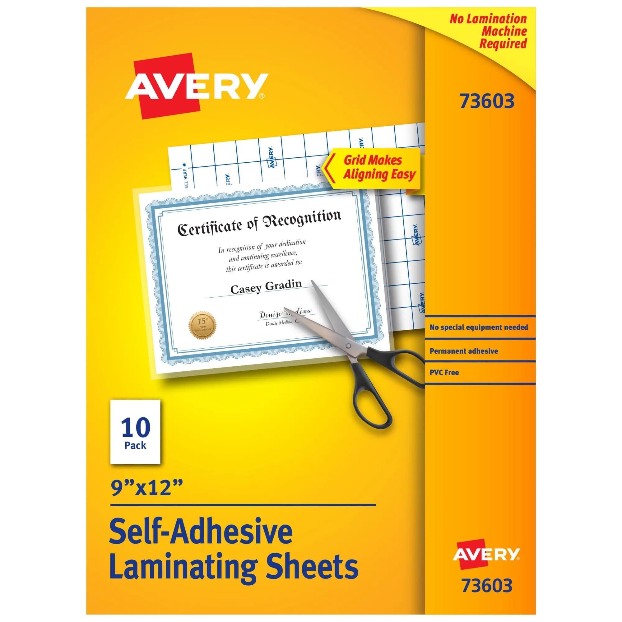 Avery Clear Laminating Sheets 9" x 12" (10 Sheets) | Permanent Self-Adhesive for Documents, Photos, Signs