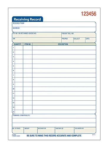 Adams Receiving Record Book, 2-Part, Carbonless, 8-7/16 x 5-9/16 Inches | 50 Sets, White/Canary thumbnail 1