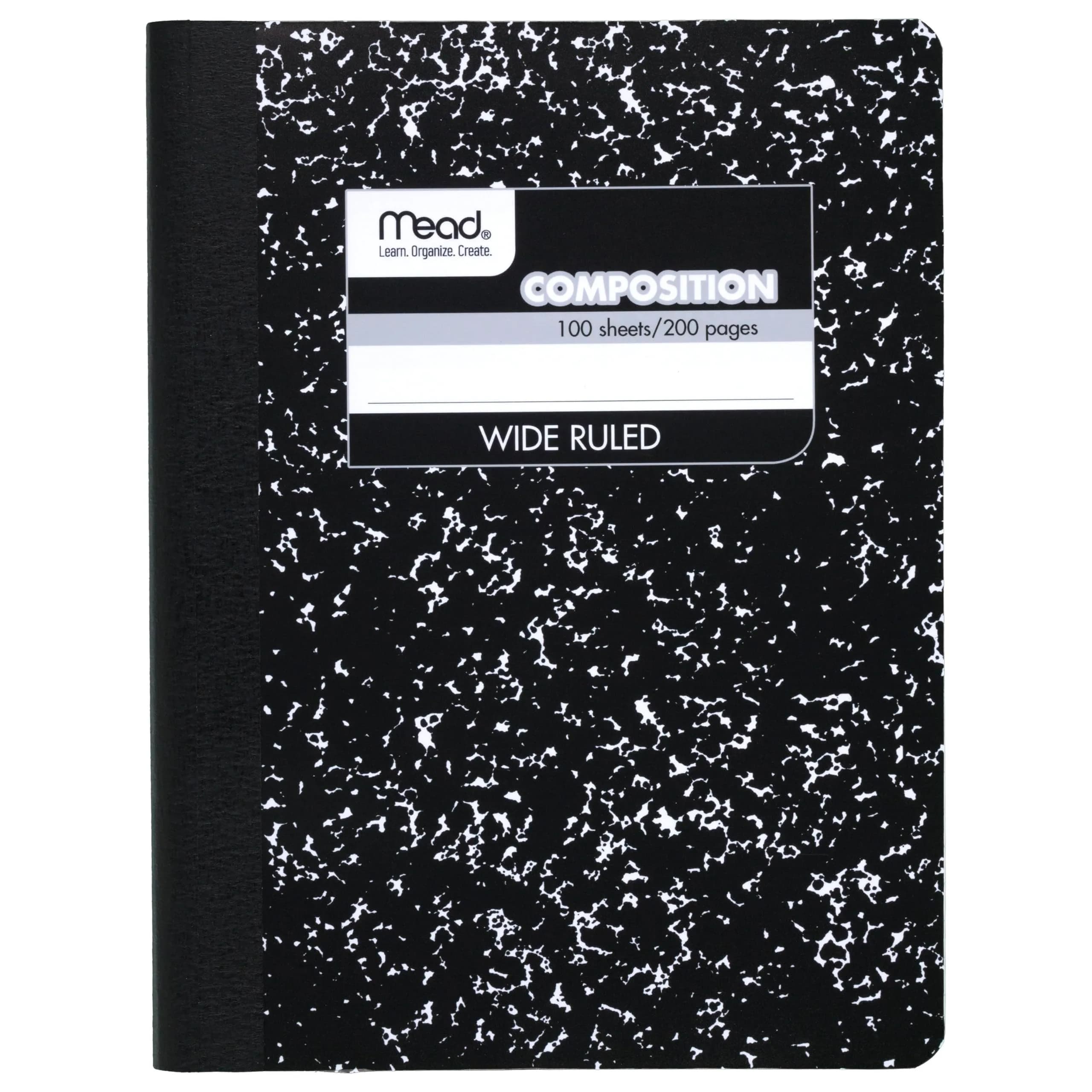 Mead Composition Notebook Wide Ruled Paper 7.5" x 9.75" 200 Pages | Classic Black Marble - main product image