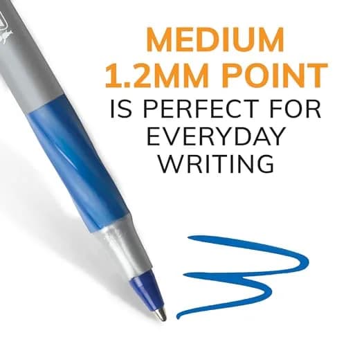 BIC Round Stic Grip Xtra Comfort Blue Ballpoint Pens, Medium Point (1.2mm), 12-Count Pack | Smooth Ink Flow thumbnail 5