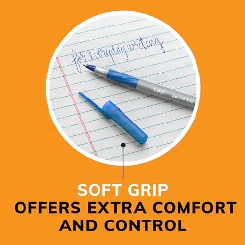 BIC Round Stic Grip Xtra Comfort Blue Ballpoint Pens, Medium Point (1.2mm), 12-Count Pack | Smooth Ink Flow thumbnail 8