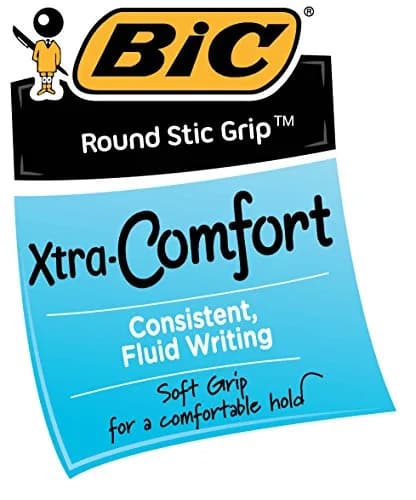 BIC Round Stic Grip Xtra Comfort Blue Ballpoint Pens, Medium Point (1.2mm), 12-Count Pack | Smooth Ink Flow thumbnail 2