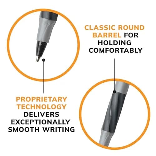 BIC Round Stic Grip Xtra-Comfort Ballpoint Pens, Medium Point, 1.2 mm, Gray Barrel, Black Ink, Pack Of 12 Pens | Smooth Ink Flow thumbnail 4