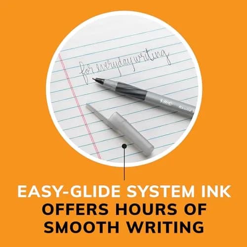 BIC Round Stic Grip Xtra-Comfort Ballpoint Pens, Medium Point, 1.2 mm, Gray Barrel, Black Ink, Pack Of 12 Pens | Smooth Ink Flow thumbnail 5