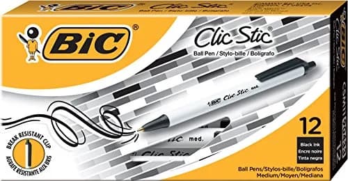 BIC Clic Stic Retractable Ballpoint Pens, Medium Point 1.0mm, Black Ink, 12-Count Pack | Smooth Ink Flow for Students & Office thumbnail 2