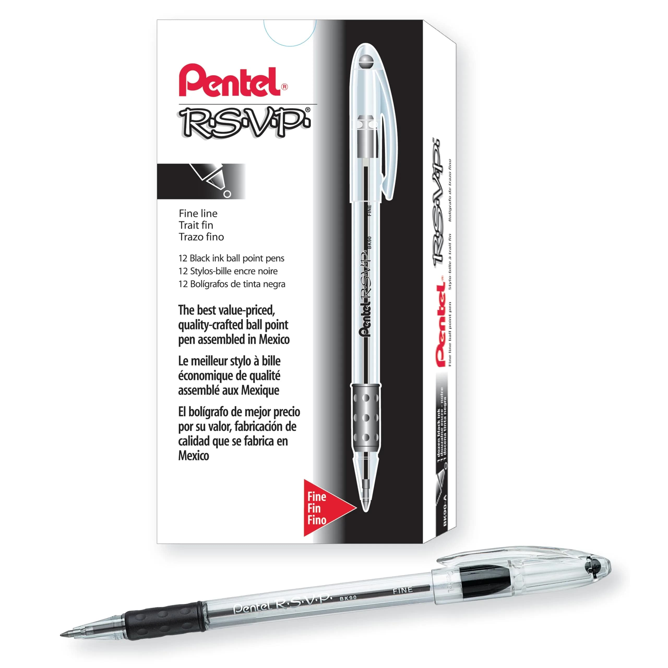 Pentel RSVP Ballpoint Pen, Fine Line, 0.7mm, Black Ink | Durable, Comfortable & Long-Lasting