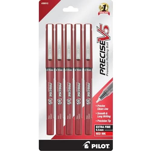 Pilot Precise V5 Rollerball Pen 0.5mm Extra Fine Point Red Pack of 5 | Smooth, Precise & Fade-Resistant thumbnail 1