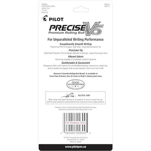 Pilot Precise V5 Rollerball Pen 0.5mm Extra Fine Point Red Pack of 5 | Smooth, Precise & Fade-Resistant thumbnail 2