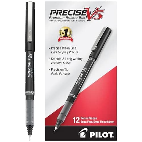 PILOT Precise V5 Rollerball Pens, Extra Fine Point 0.5 mm Black, Pack of 12 | Smooth Writing, Fade-Resistant Ink thumbnail 1