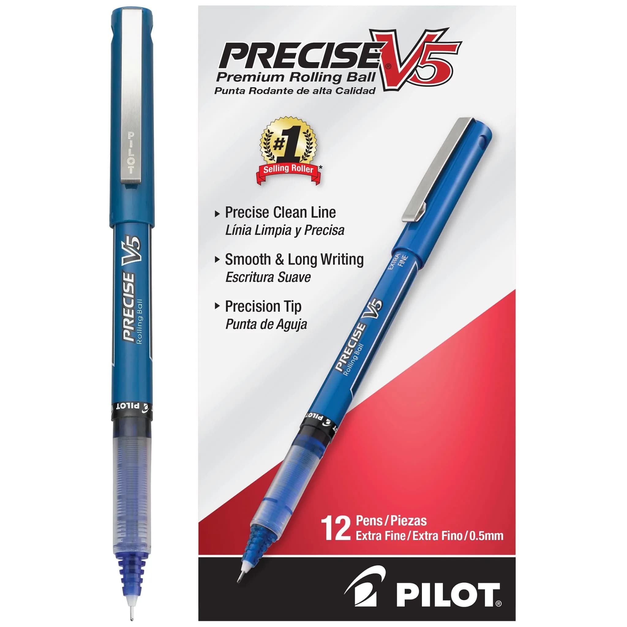 PILOT Precise V5 Rollerball Pens, Extra Fine Point 0.5mm Blue, Pack of 12 | Smooth Writing, Fade-Resistant Ink