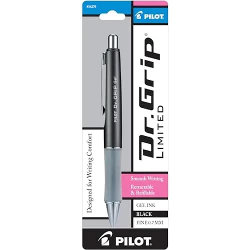 PILOT Dr. Grip Limited Refillable & Retractable Gel Pen, Black Barrel, Fine Point 0.7mm | Arthritis Foundation Commended Ergonomic Grip thumbnail 1