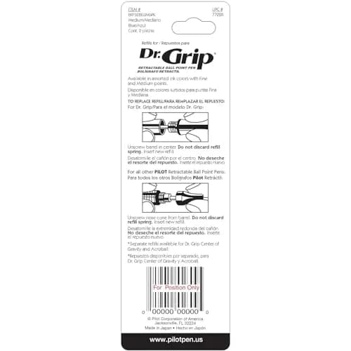 PILOT Dr. Grip Ballpoint Pen Refills Blue Ink, Medium Point, 2-Pack | Smooth Writing & Ergonomic Comfort thumbnail 6