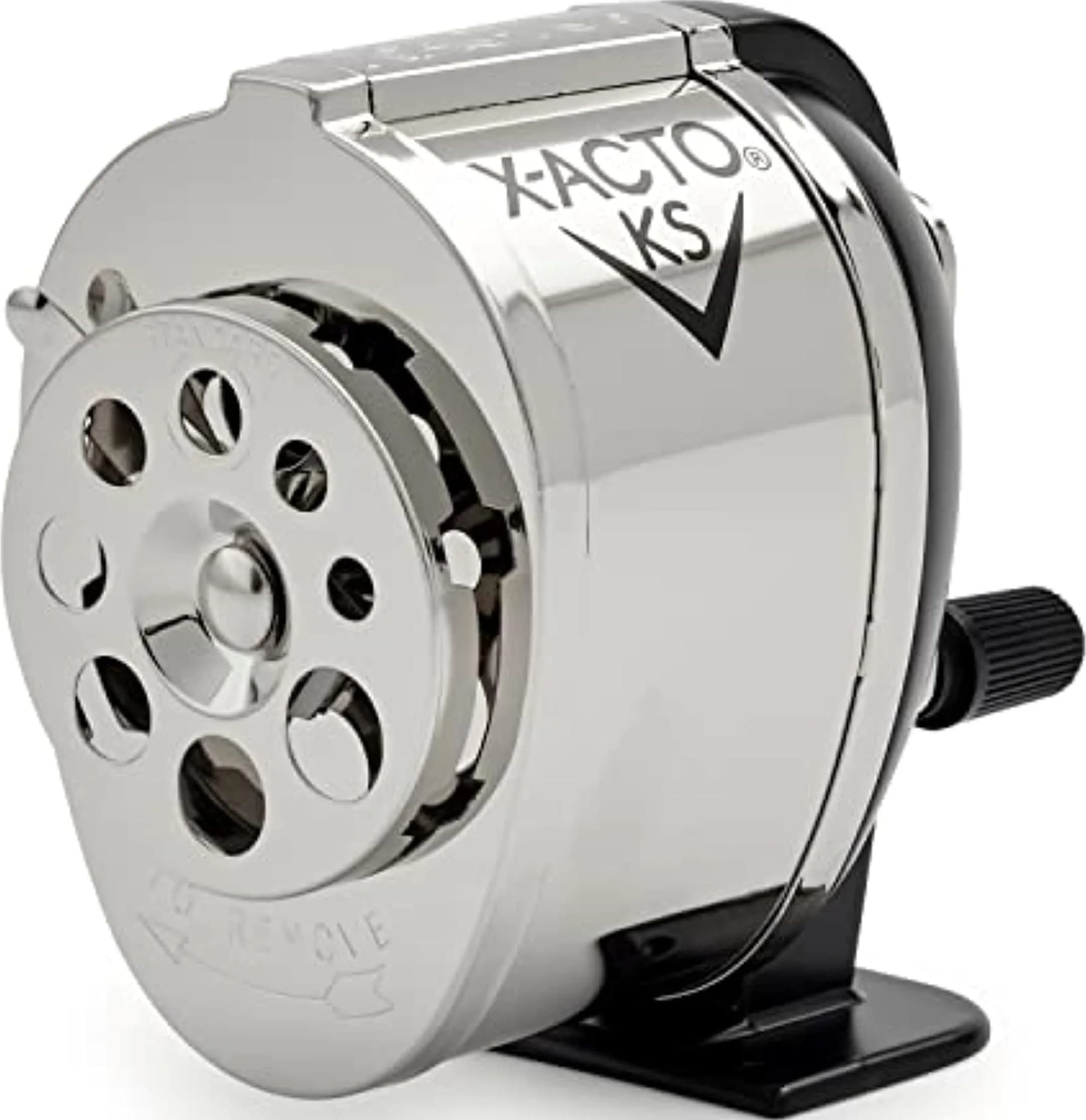 X-Acto KS Manual Pencil Sharpener, Mountable, Metal, 1 Count | Adjustable for 8 Pencil Sizes — Silver/Black